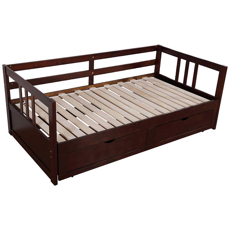 Targrid Dark Walnut Wood 2-Drawer Kids Bed