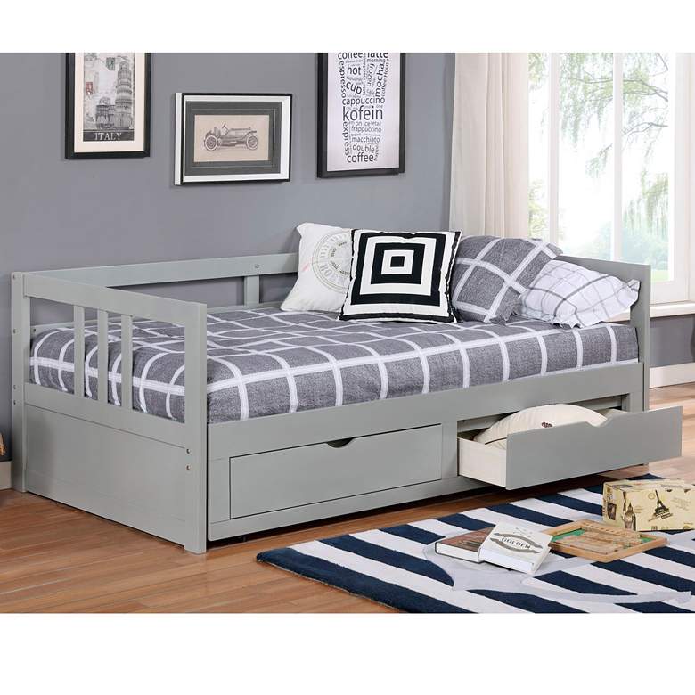 Image 1 Targrid Gray Wood 2-Drawer Kids Bed