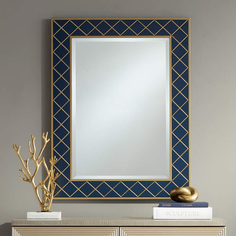 Image 1 Tarim 27 3/4 inch x 36 inch Blue and Gold Rectangular Mirror