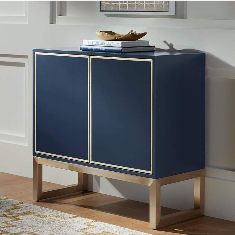 Image 1 Tarim 35 3/4 inch Wide Blue and Gold 2-Door Accent Cabinet