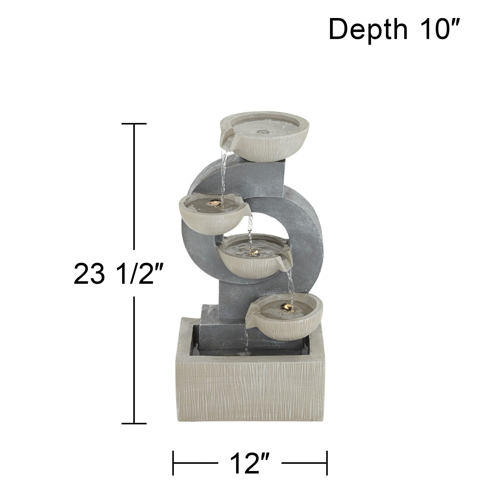 Watch A Video About the Four Bowl Gray Faux Stone Cascading LED Floor Fountain