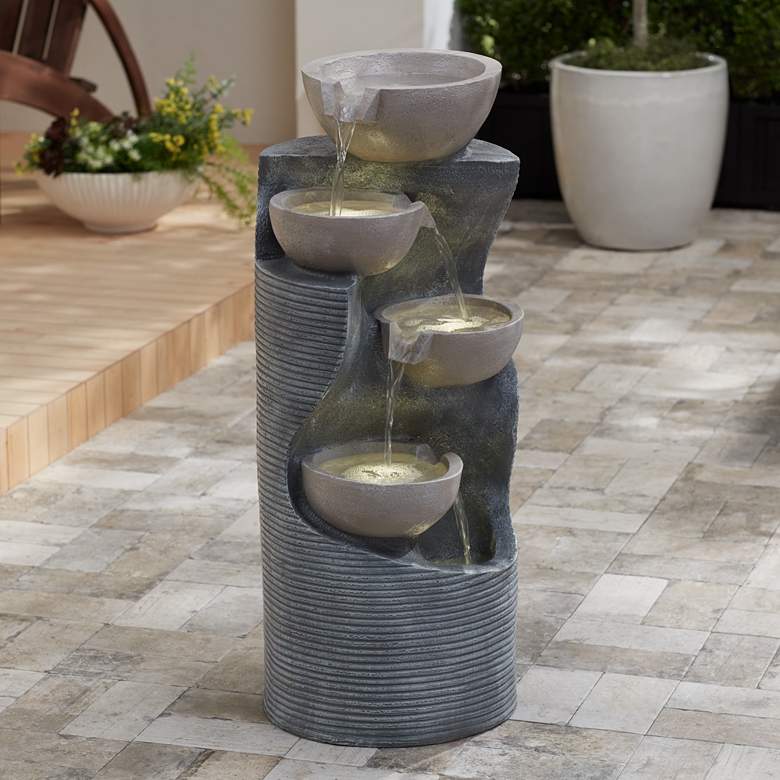 Image 1 Tarin Four Bowl 31 1/2" High Faux Stone Cascading Floor Fountain