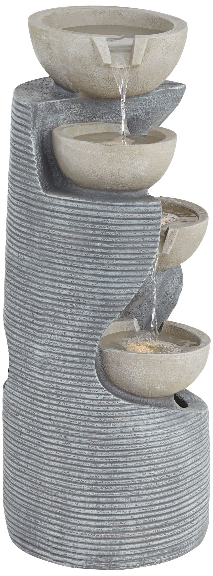 Watch A Video About the Four Bowl Faux Stone Cascading LED Floor Fountain