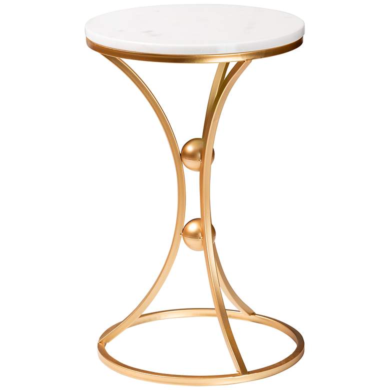 Image 2 Tarmon 14 inch Wide White Marble Gold Metal Round End Table