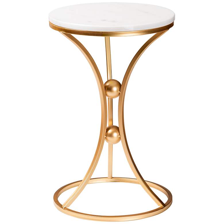 Image 6 Tarmon 14 inch Wide White Marble Gold Metal Round End Table more views