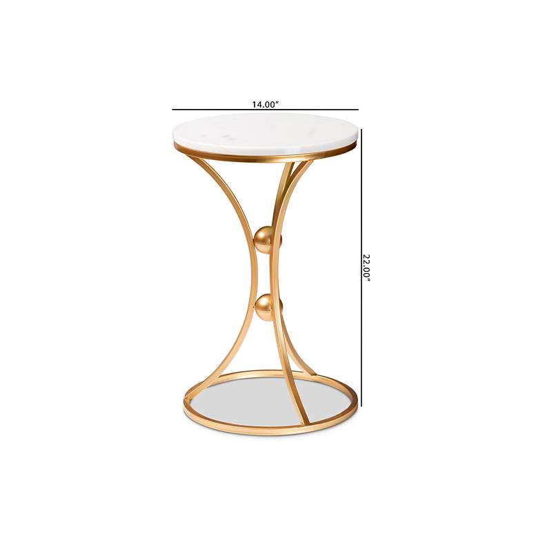 Image 7 Tarmon 14 inch Wide White Marble Gold Metal Round End Table more views
