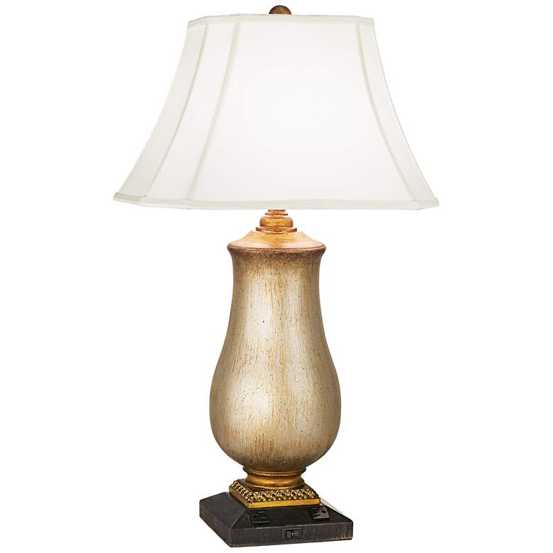 Tarnished Silver Urn Table Lamp with Outlet Sockets in Base