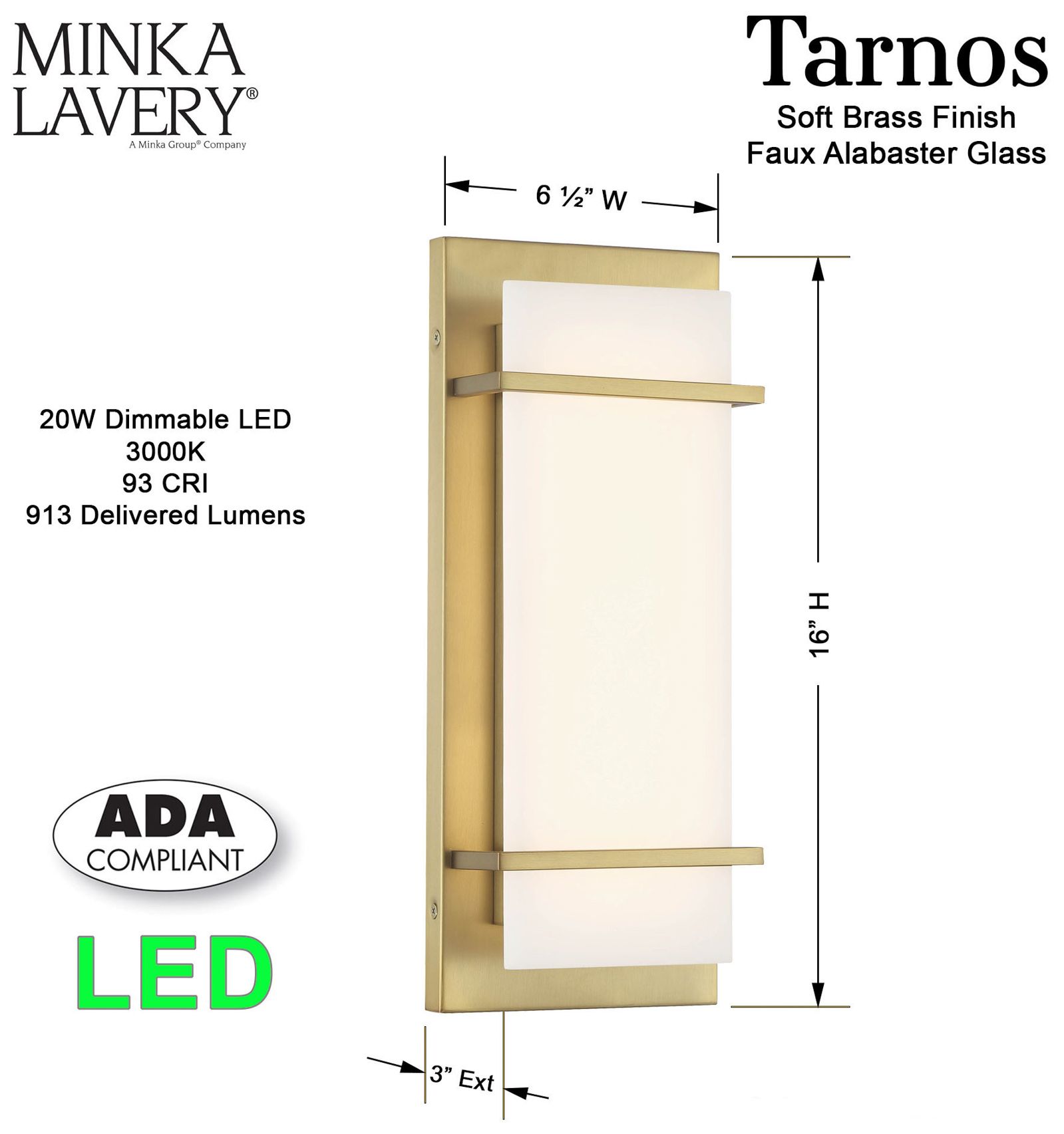 Tarnos 16" High Soft Brass LED Wall Sconce