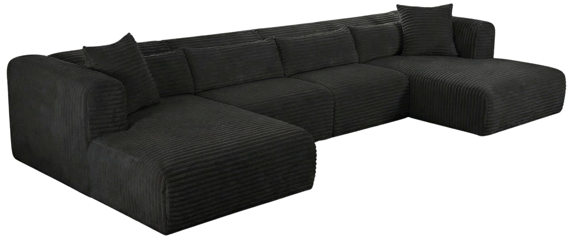 Image 3 Tarra 4-Piece Fluffy Oversized Black Corduroy Modular U-Sectional more views