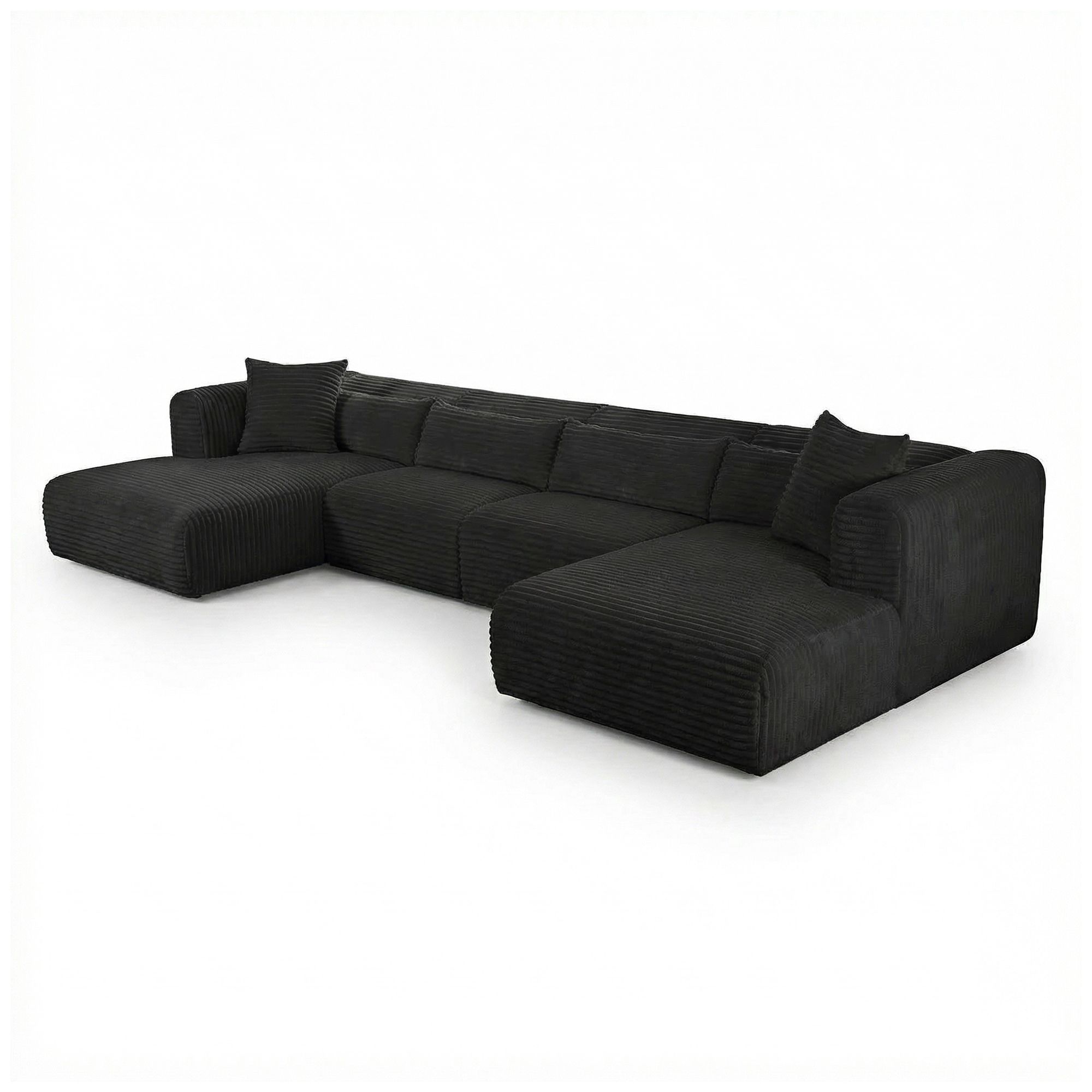 Image 4 Tarra 4-Piece Fluffy Oversized Black Corduroy Modular U-Sectional more views