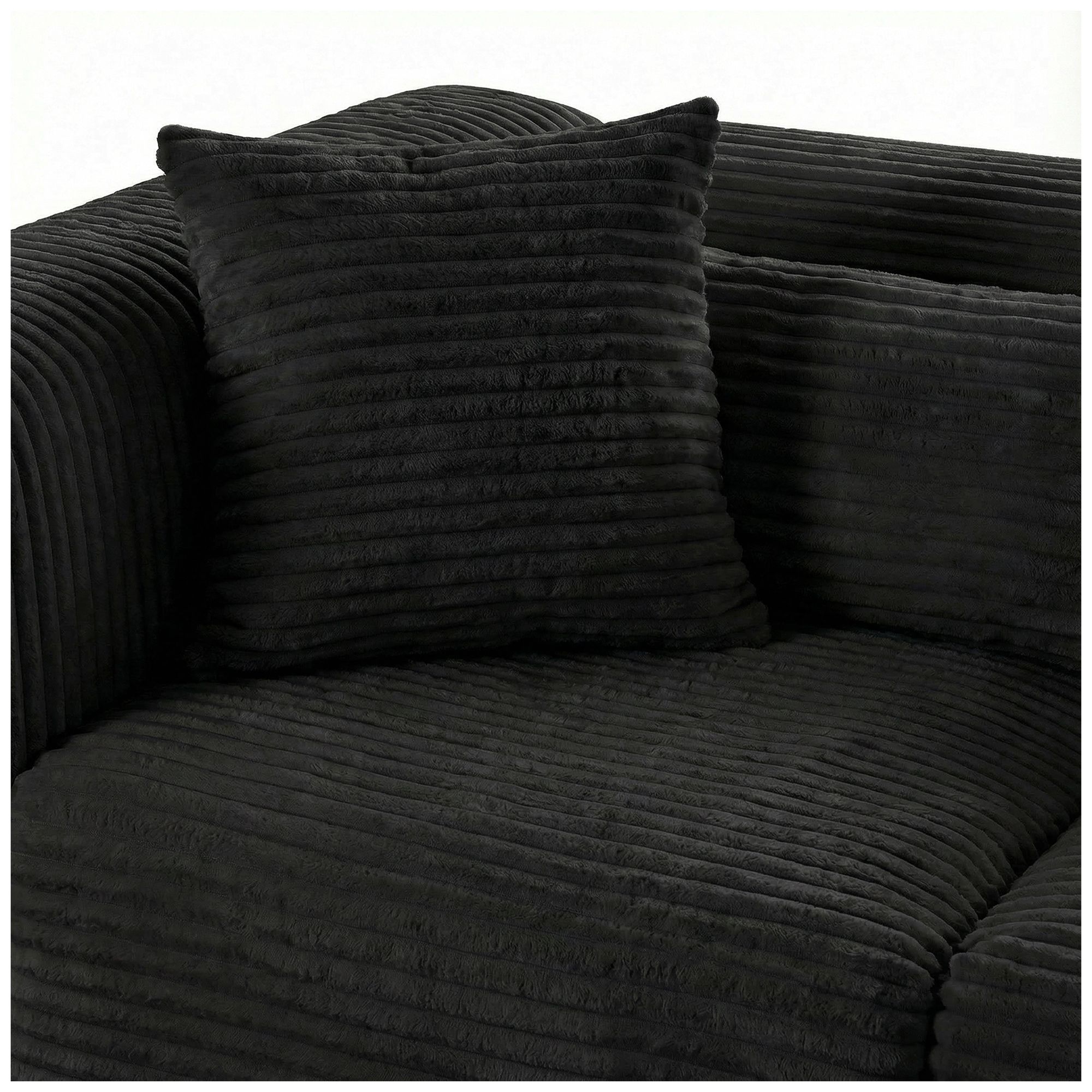 Image 5 Tarra 4-Piece Fluffy Oversized Black Corduroy Modular U-Sectional more views