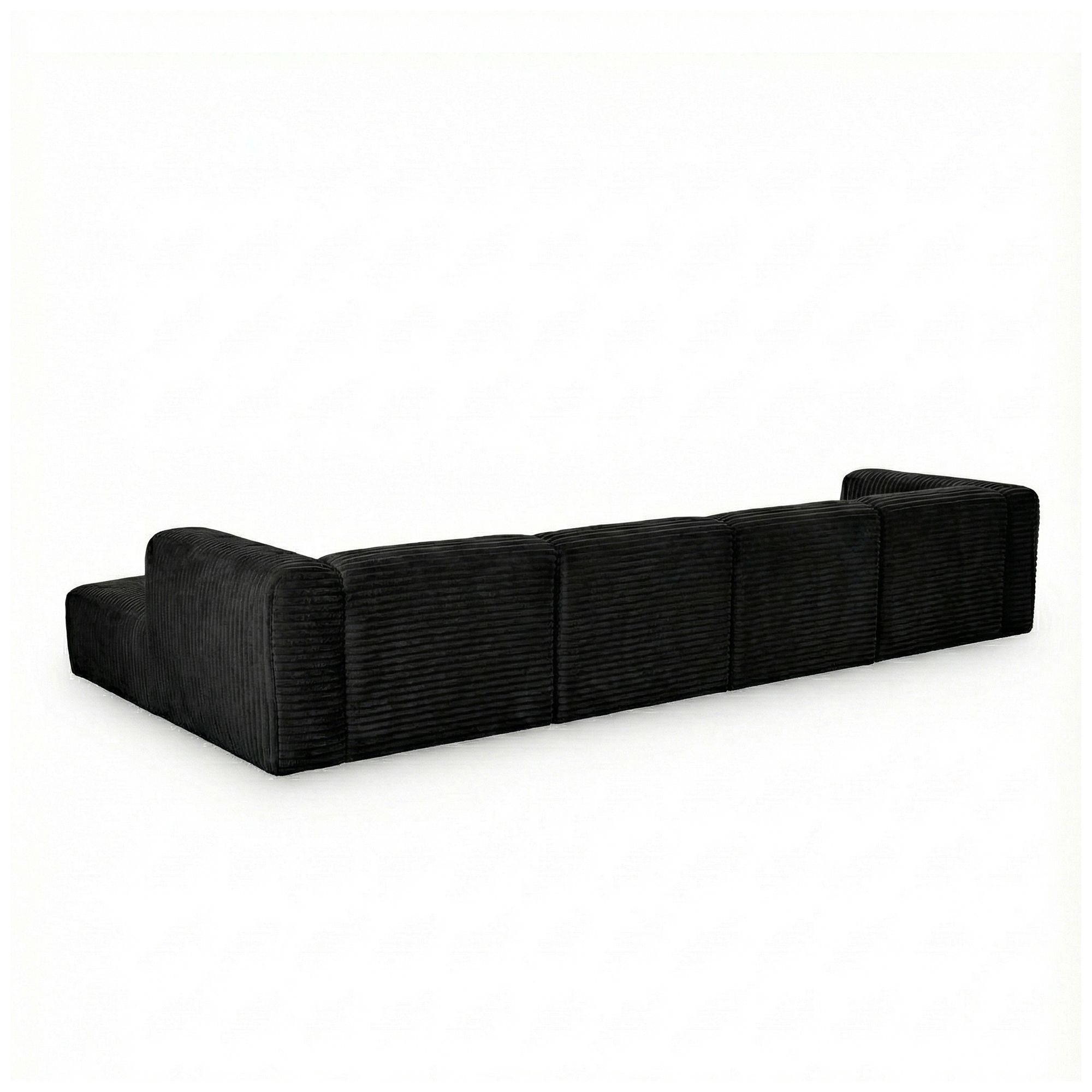 Image 6 Tarra 4-Piece Fluffy Oversized Black Corduroy Modular U-Sectional more views