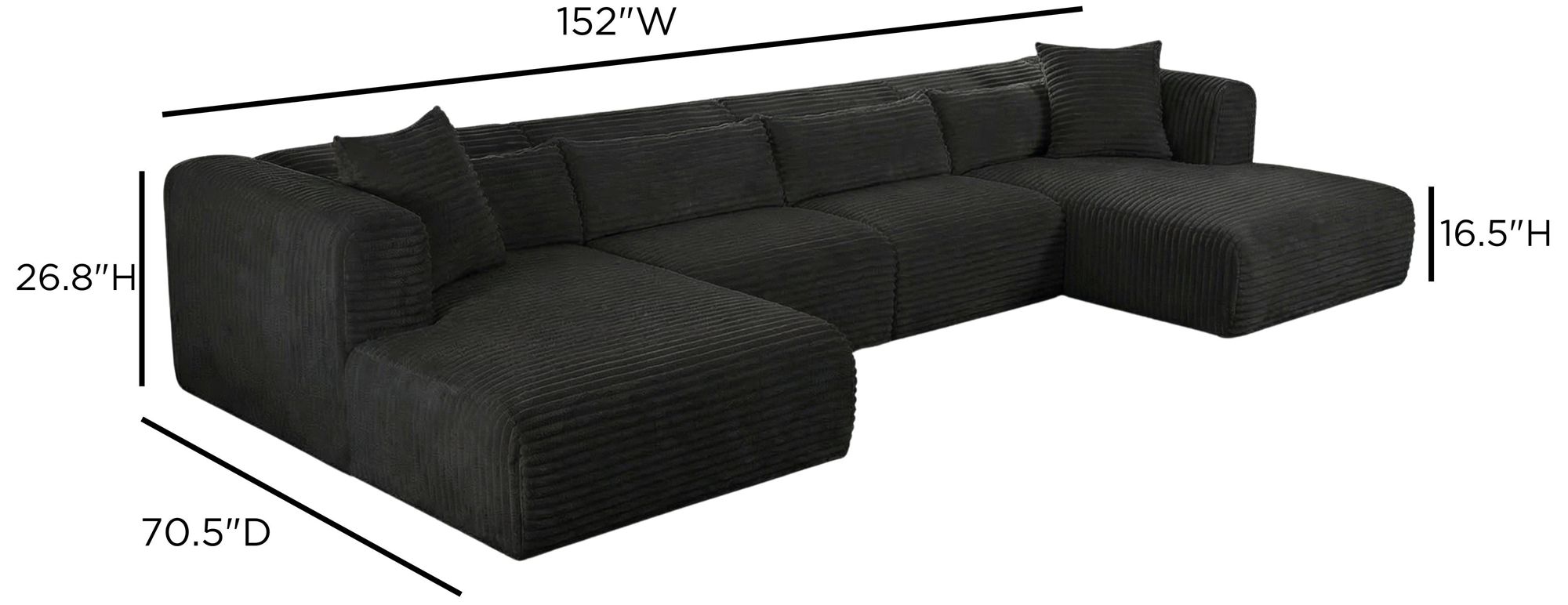 Image 7 Tarra 4-Piece Fluffy Oversized Black Corduroy Modular U-Sectional more views