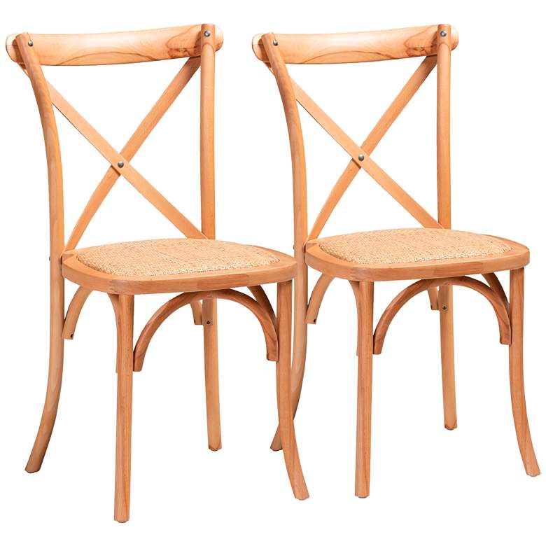 Image 2 Tartan Natural Rattan Brown Wood Dining Chairs Set of 2