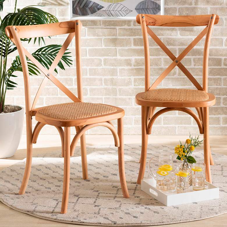 Image 1 Tartan Natural Rattan Brown Wood Dining Chairs Set of 2