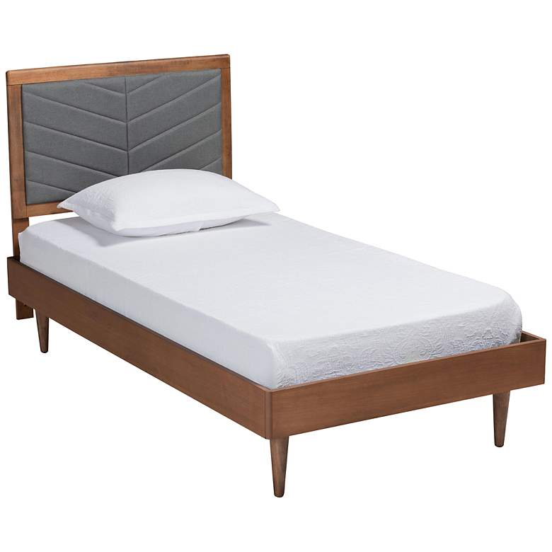 Image 2 Tasha Dark Gray Fabric Walnut Brown Twin Size Platform Bed
