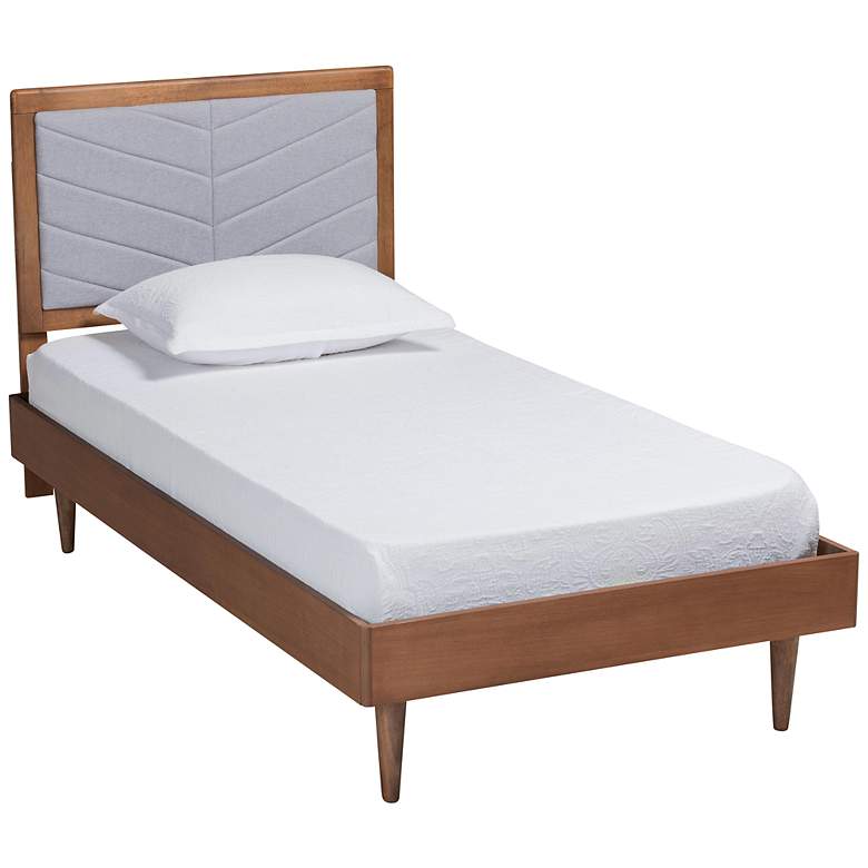 Image 2 Tasha Light Gray Fabric Walnut Brown Twin Size Platform Bed