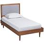 Tasha Light Gray Fabric Walnut Brown Twin Size Platform Bed in scene