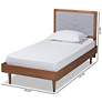 Tasha Light Gray Fabric Walnut Brown Twin Size Platform Bed in scene