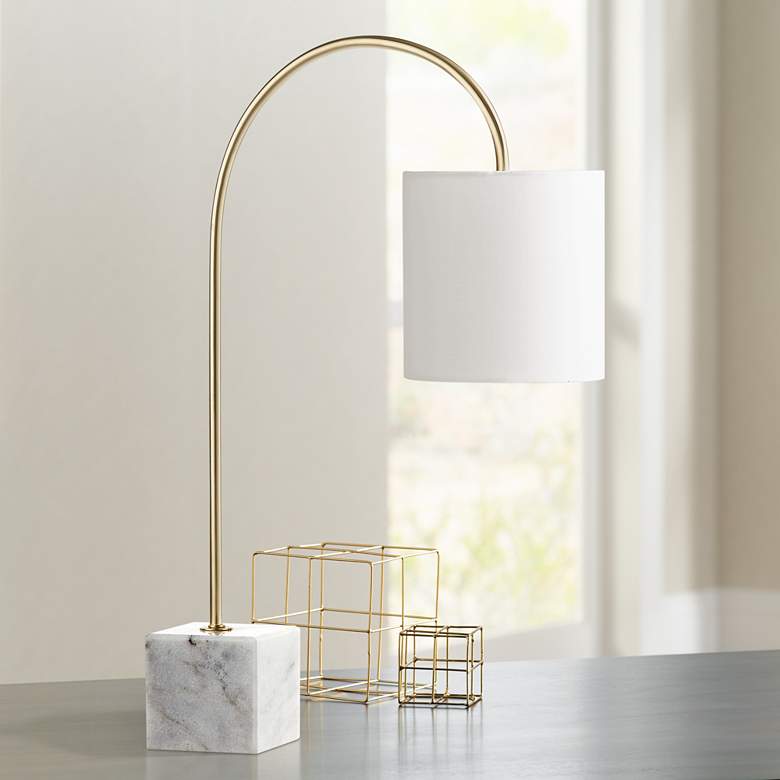 Image 1 Task Brass and Marble Arched Desk Lamp