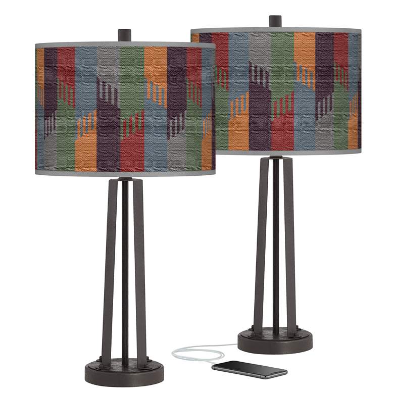 Image 1 Tassels Susan Dark Bronze USB Table Lamps Set of 2