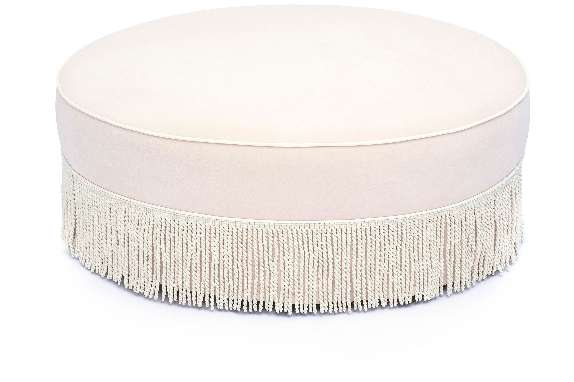 Image 2 Tassy Pink Tasseled Round Ottoman more views