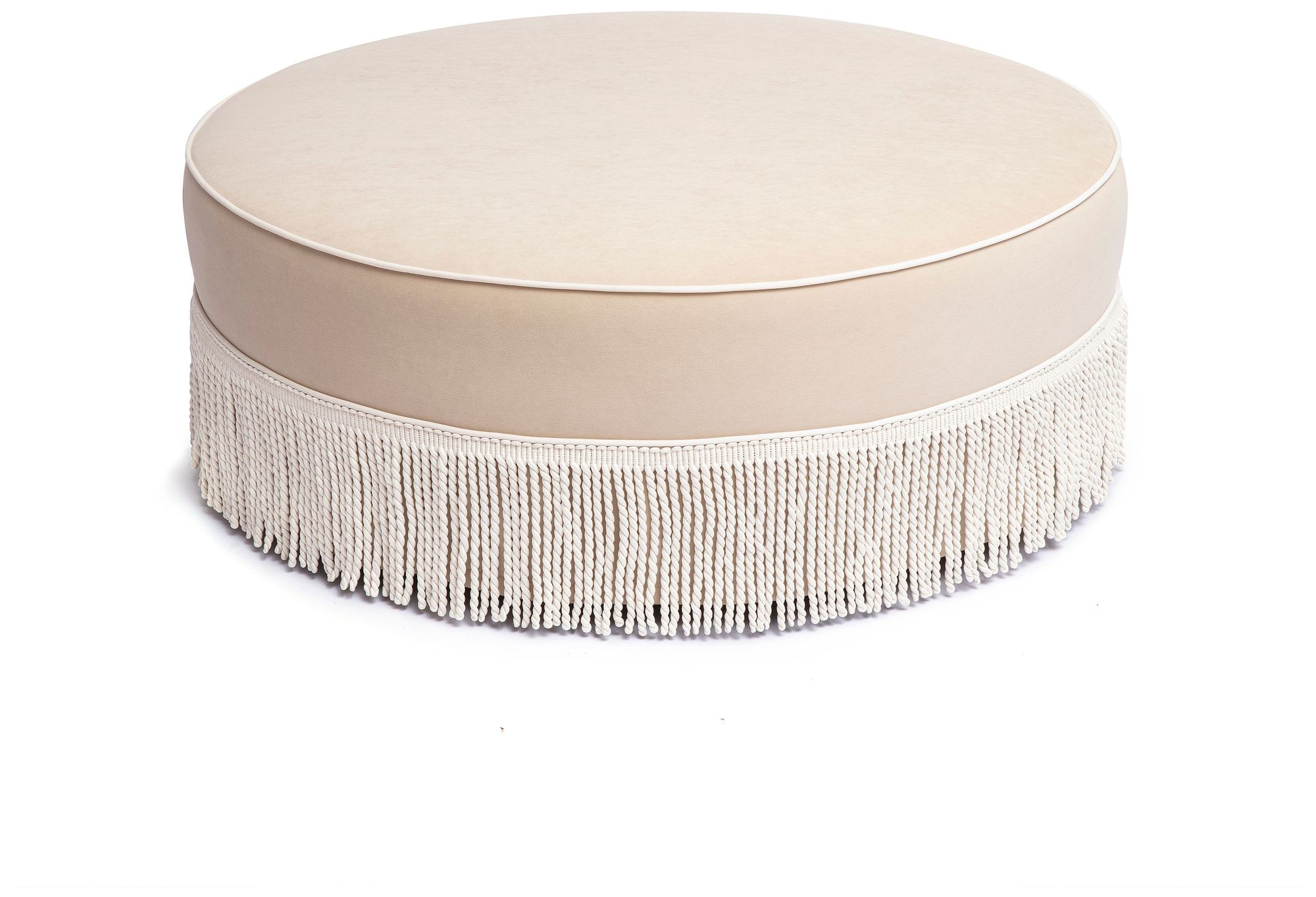 Image 2 Tassy Tan Tasseled Round Ottoman more views