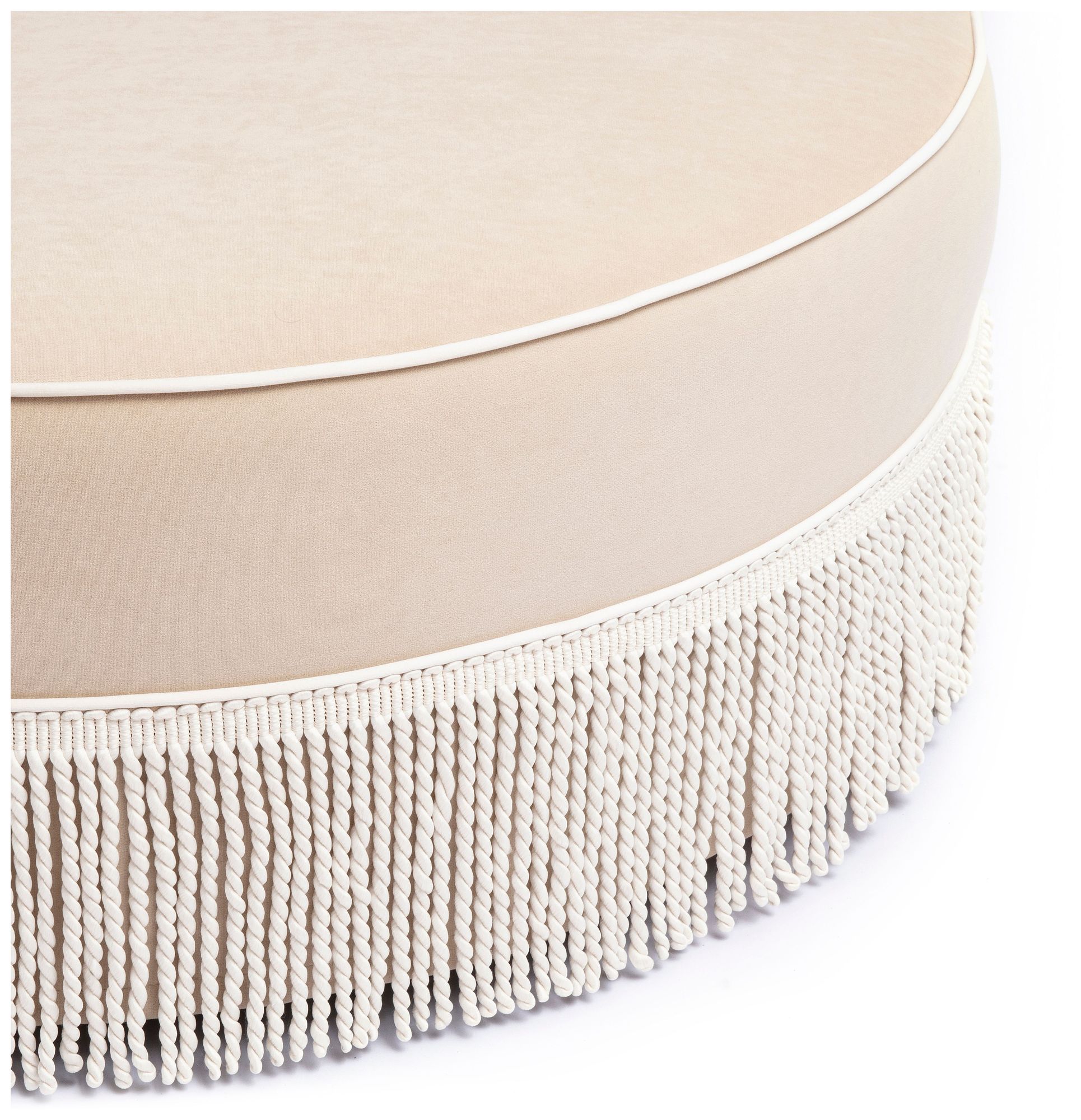 Image 3 Tassy Tan Tasseled Round Ottoman more views