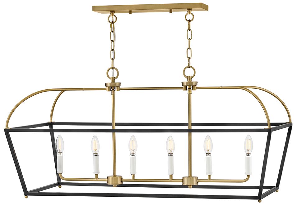 Tate 40" Wide Black and Brass 6-Light Linear Chandelier