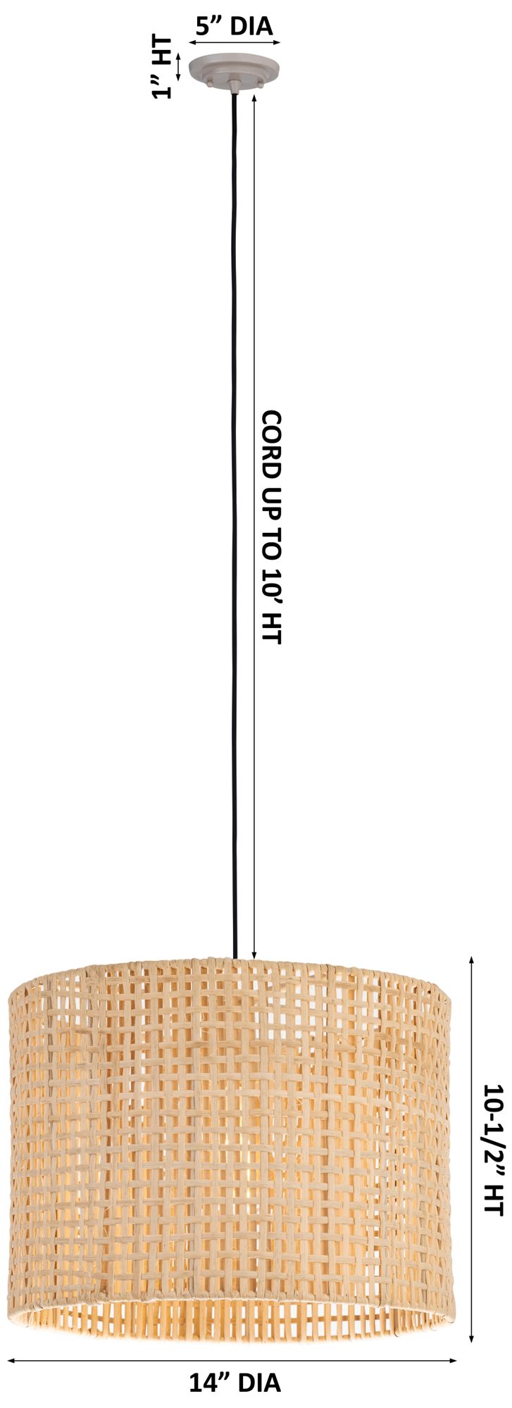 Image 2 Tattersall 14" Wide Black Cord Hung Pendant with Natural Shade more views