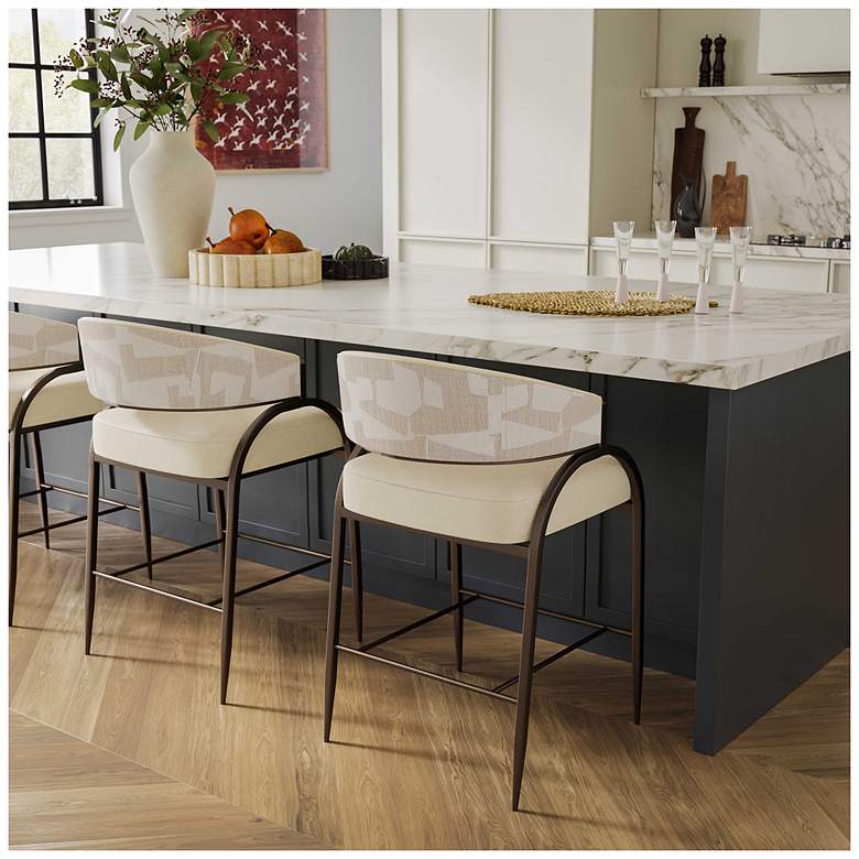 Image 4 Tatum Cream Vegan Leather and 2-Tone Jacquard Counter Stool more views