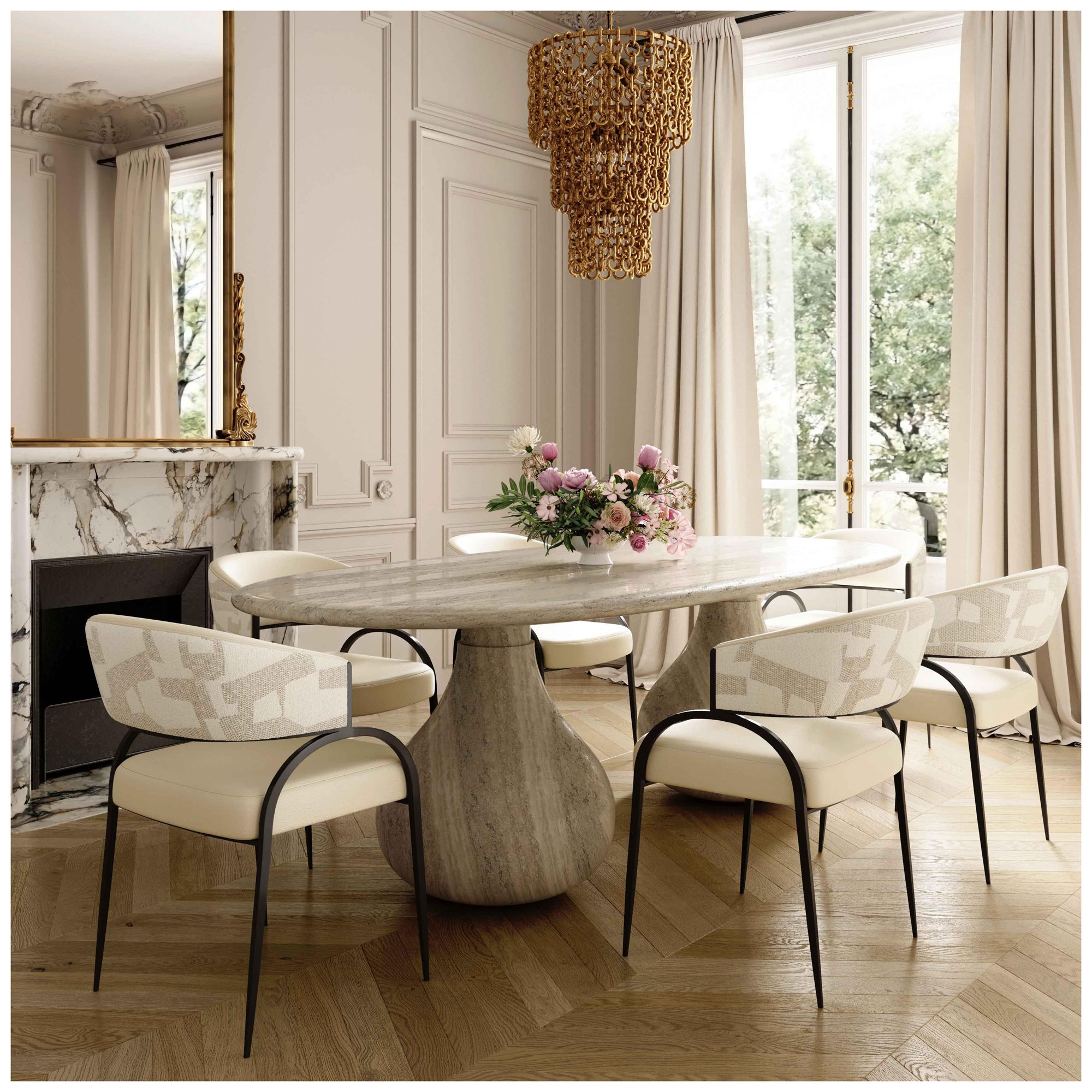 Image 2 Tatum Cream Vegan Leather and 2 Tone Jacquard Dining Chair more views