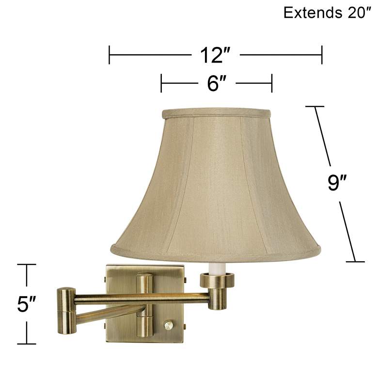 Image 2 Taupe Bell Shade Antique Brass Plug-In Swing Arm Wall Light more views