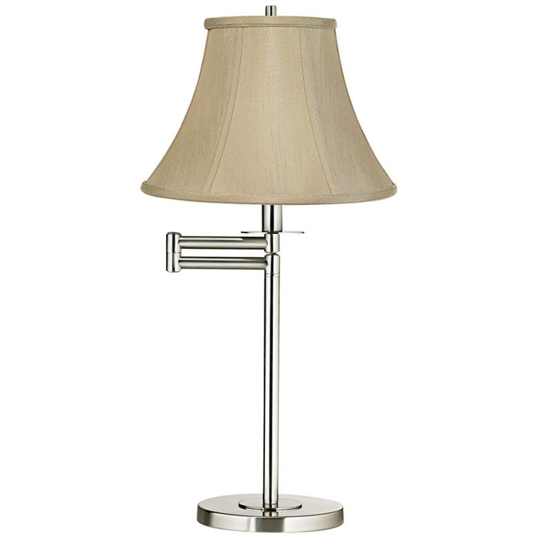 Image 1 Taupe Bell Shade Brushed Nickel Swing Arm Desk Lamp