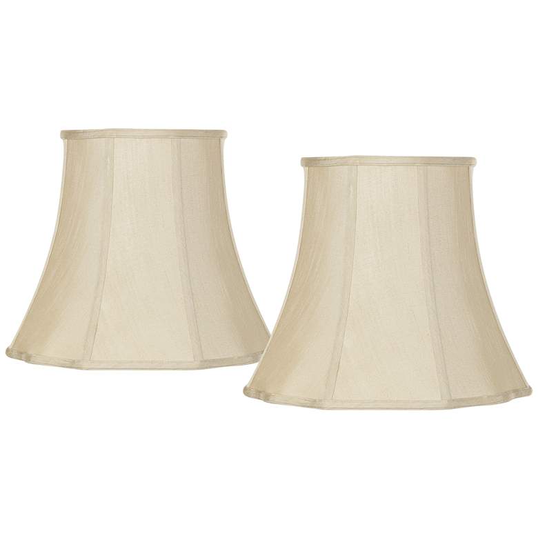 Image 1 Taupe Fabric Set of 2 Bell Lamp Shades 10x16x14 (Spider)
