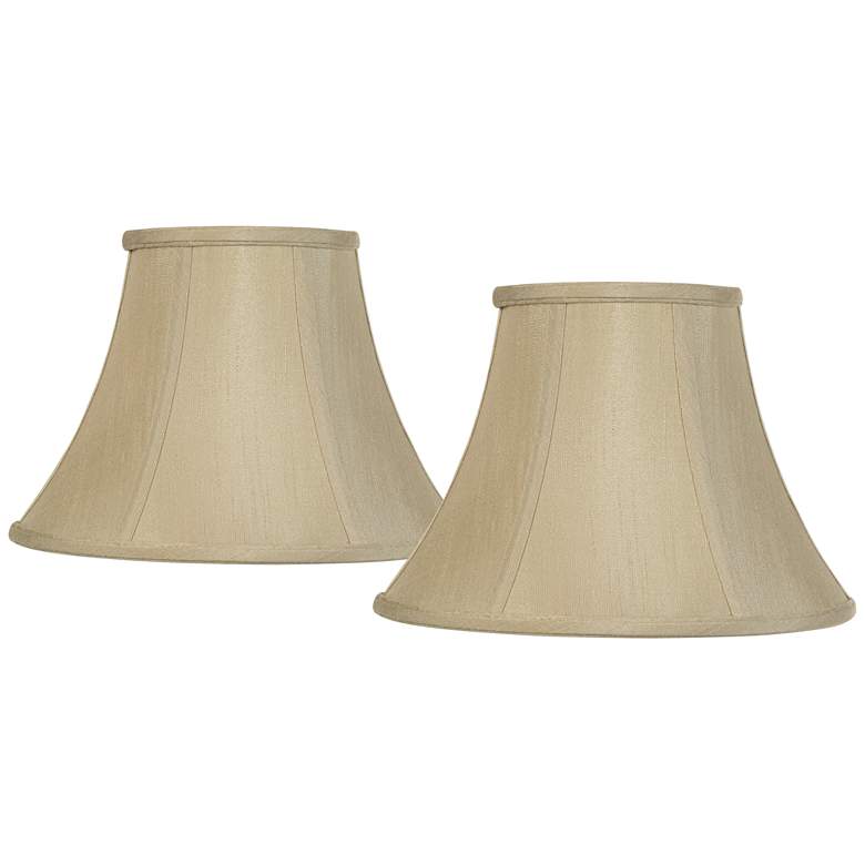 Image 1 Taupe Fabric Set of 2 Bell Lamp Shades 6x12x9 (Spider)