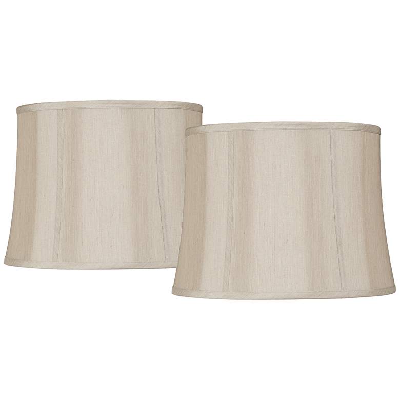 Image 1 Taupe Fabric Set of 2 Drum Lamp Shades 14x16x12x12 (Spider)