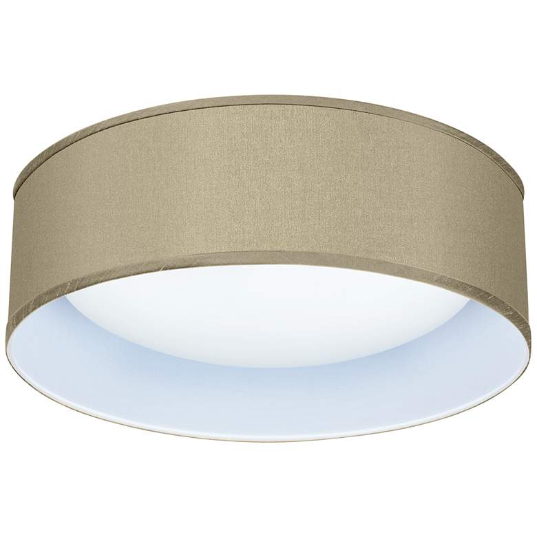 Image 1 Taupe Faux Silk 16 inch Wide LED Round Modern Ceiling Light