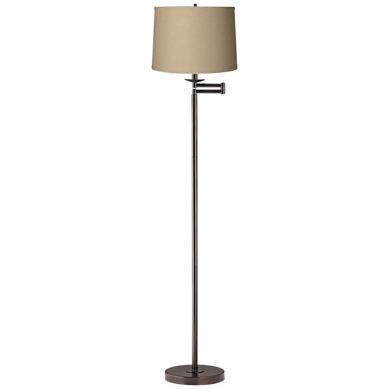 Image 1 Taupe Linen Bronze Swing Arm Floor Lamp