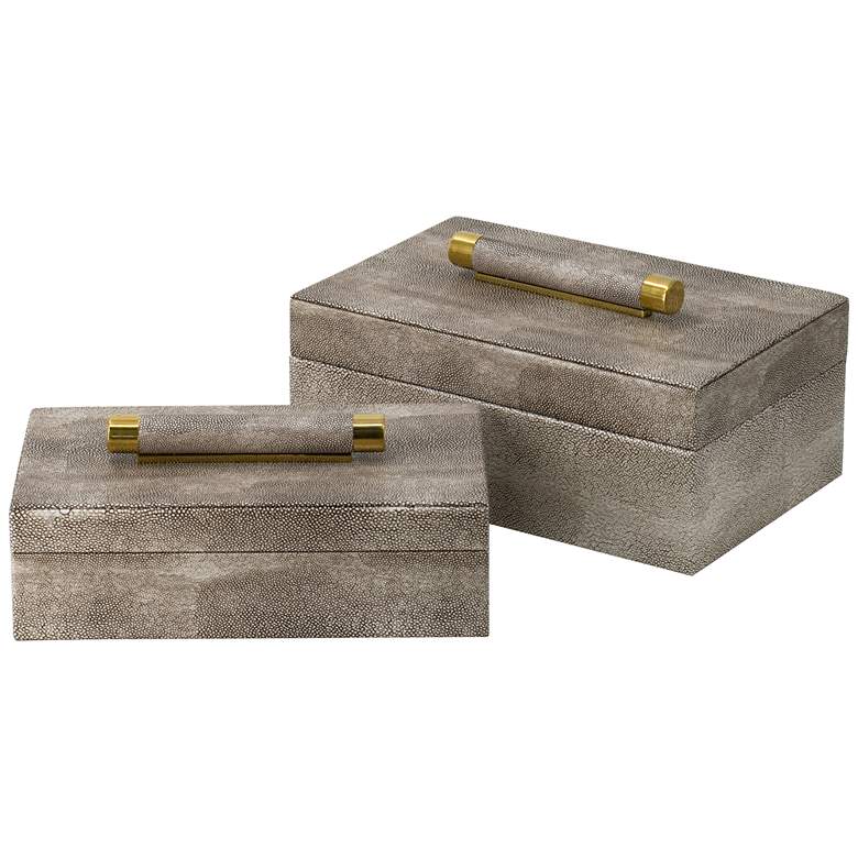 Image 1 Taupe Textured Print Decorative Rectangular Boxes - Set of 2