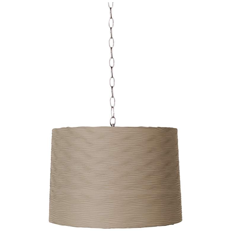 Image 1 Taupe Wave Pleat 16 inch Wide Brushed Steel Shaded Pendant