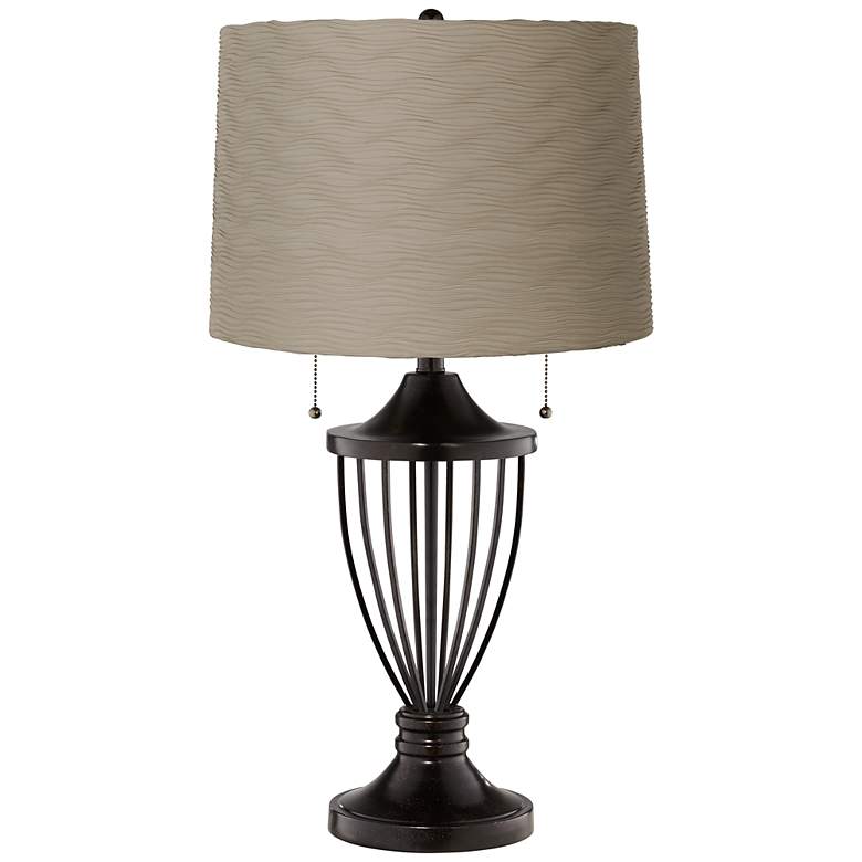 Image 1 Taupe Wave Pleat Shade Bronze Urn Table Lamp