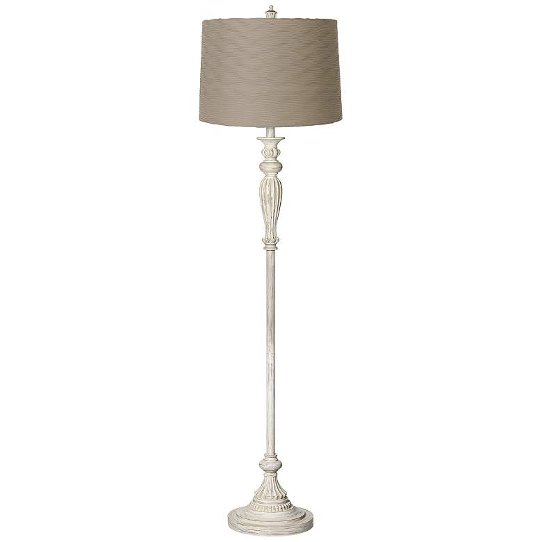 Image 1 Taupe Wave Pleat Shade Vintage Chic Antique White Floor Lamp