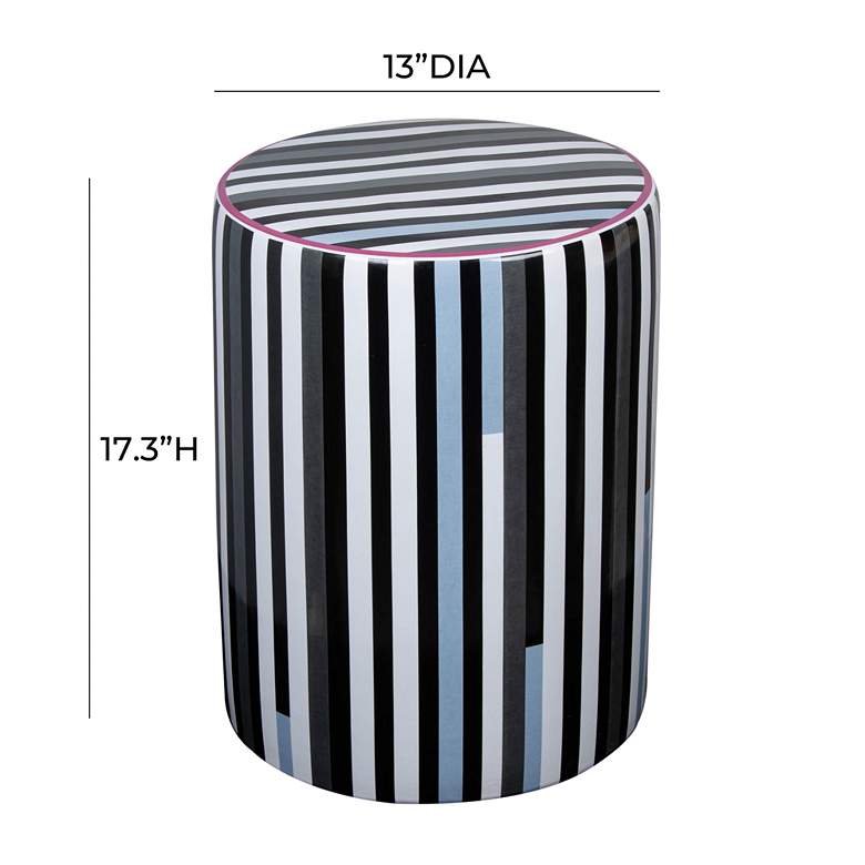 Image 5 Taurus Black and White Stripes Ceramic Outdoor Accent Stool more views