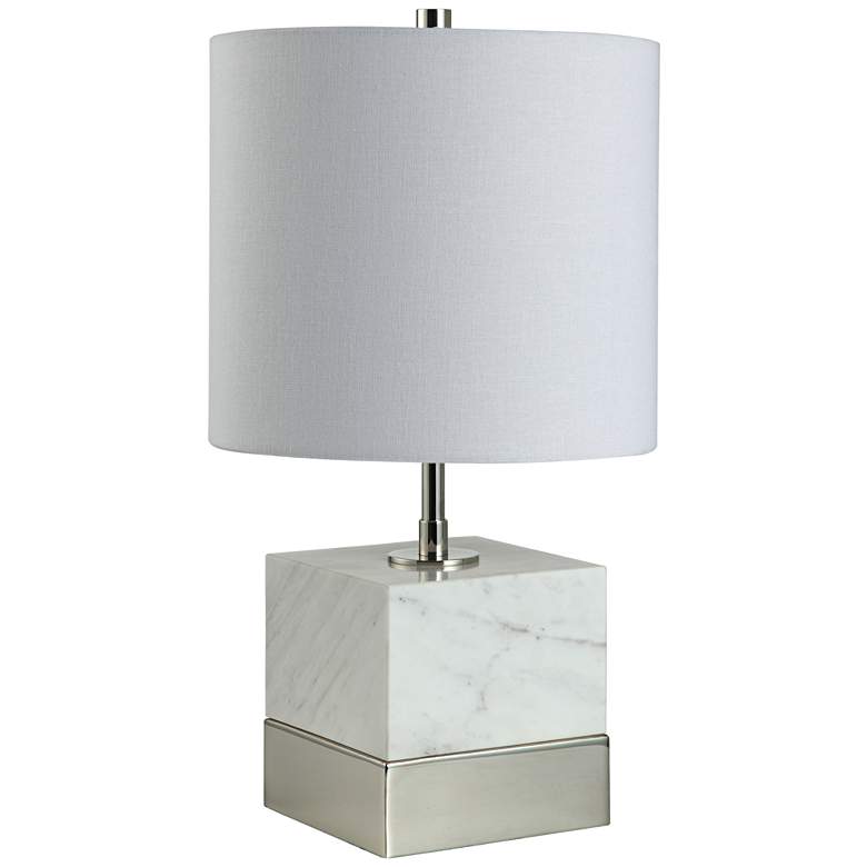 Image 1 Tavares 17 1/2 inchH Square White Marble Accent Table Lamp