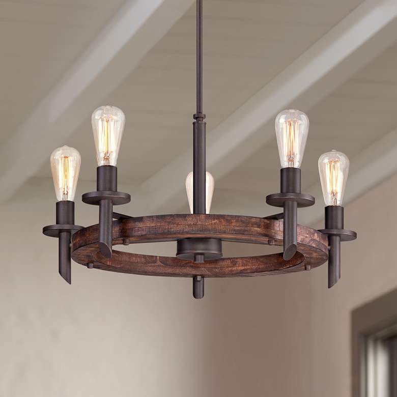Image 1 Tavern 26" Wide 5-Light Dark Bronze Wagon Wheel Chandelier