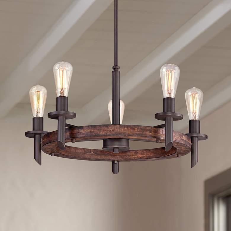 Image 1 Tavern 26 inch Wide 5-Light Dark Bronze Wagon Wheel Chandelier