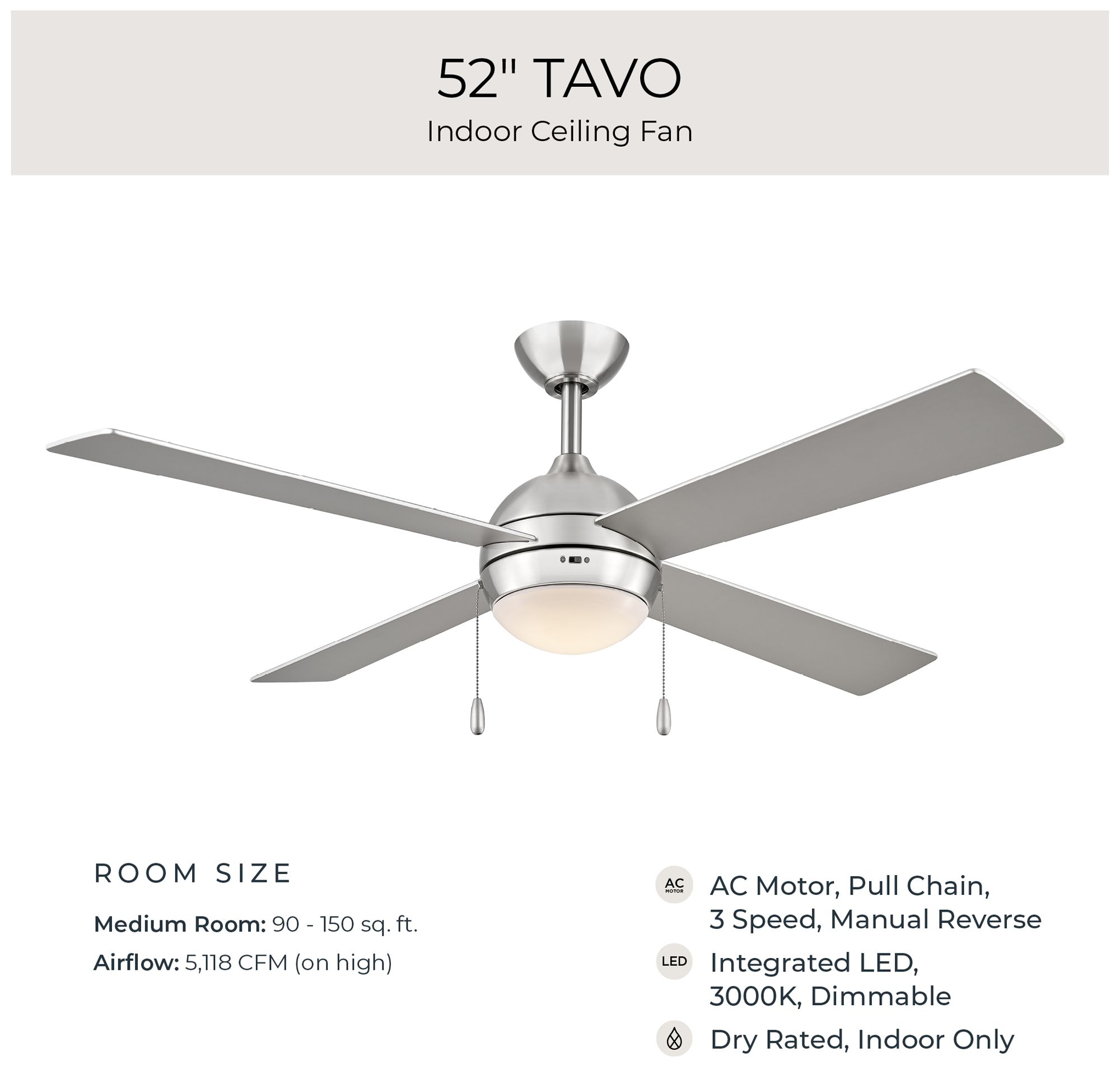 Tavo Collection 52-in. Four-Blade LED Modern Ceiling Fan