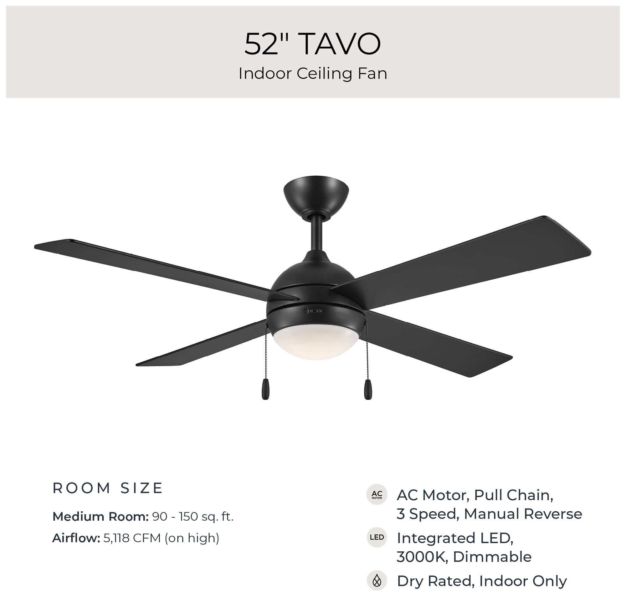 Tavo Collection 52-in. Four-Blade LED Modern Ceiling Fan