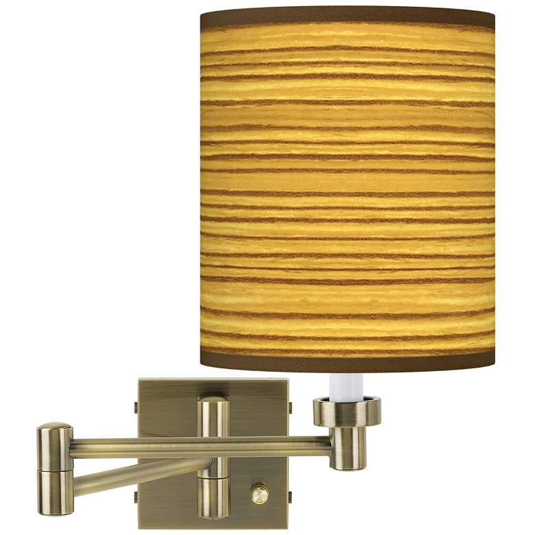 Image 1 Tawny Zebrawood Antique Brass Swing Arm Wall Lamp